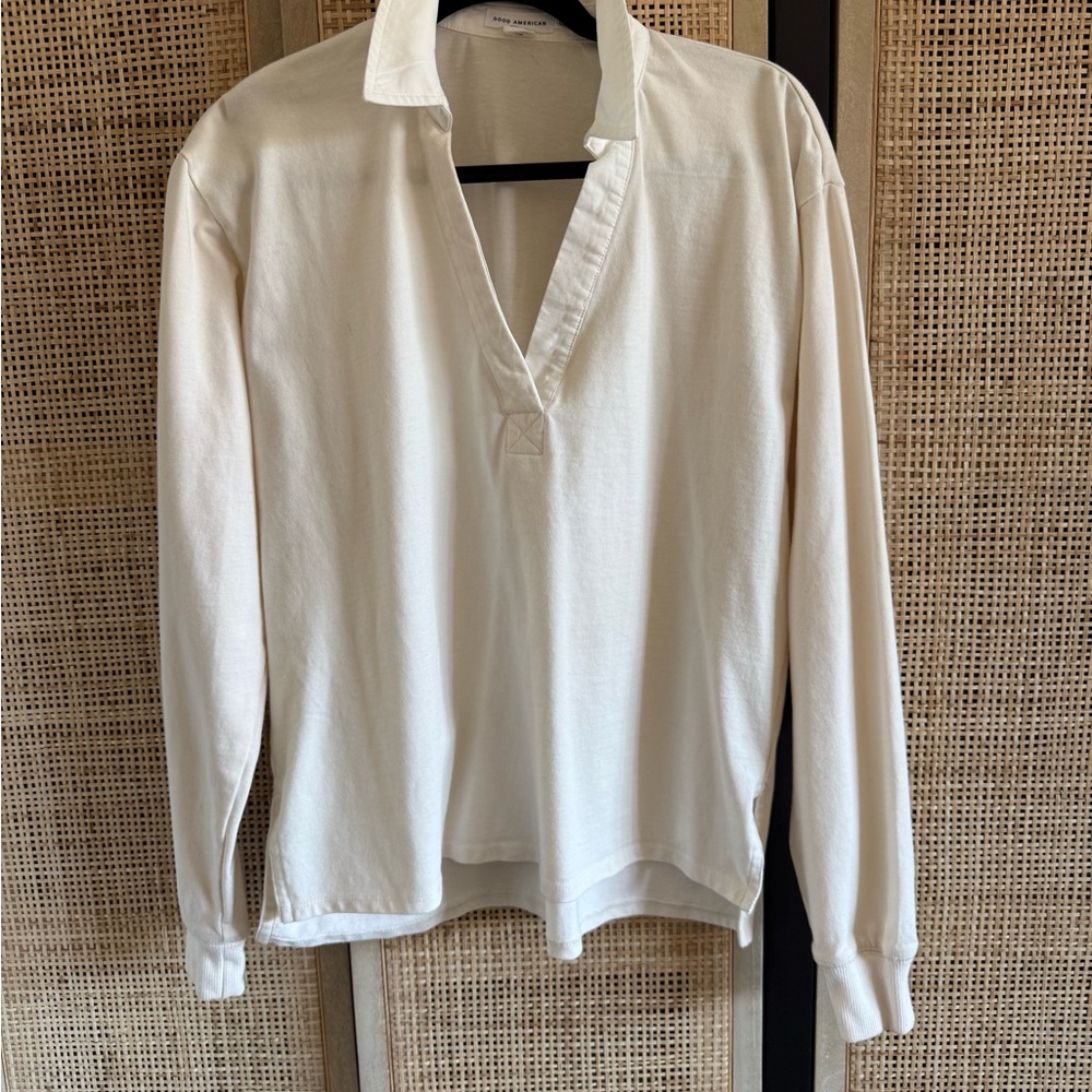 Good American Cream Lightweight Long Sleeve Top